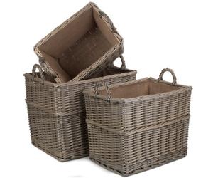 Red Hamper St062-064 Wicker Set Of 3 Rectangular Hessian Lined Log Storage Basket
