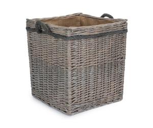 Red Hamper St085/1 Small Wicker Grey Wash Square Hessian Lined Log Basket