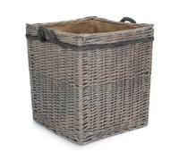 Red Hamper St085/3 Large Wicker Grey Wash Square Hessian Lined Log Basket