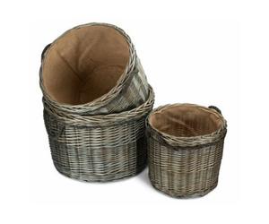 Red Hamper St086 Set Of 3 Antique Wash Round Storage Log Basket