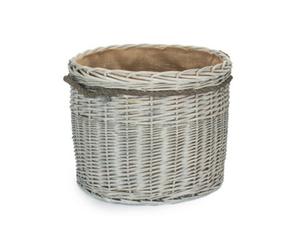 Red Hamper St087/2 Medium Wicker Grey Wash Round Hessian Lined Log Basket