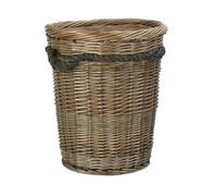 Red Hamper Tall Deluxe Wicker Hessian Lined Rope Handled Log Basket - Brown