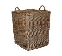 Red Hamper Tall Square Lined Wicker Log Basket With Hessian Lining