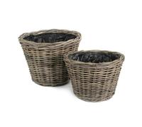 Red Hamper Tapered Rattan Round Planter with Plastic Lining - Set of 2 - Rattan