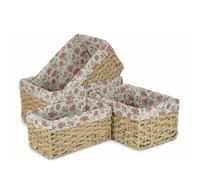 Red Hamper Thatch Grass Woven Storage Basket with Garden Rose Cotton Lining - Small