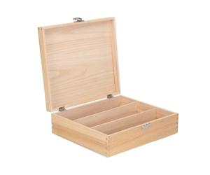 Red Hamper Three Bottle Clear Varnish Wooden Box, Wood, Brown, 10.5 x 31 x 35 cm