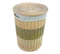 Red Hamper Two Toned Round Wicker Laundry Basket with Lid