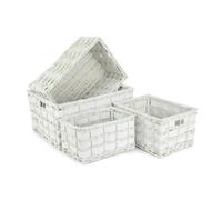 Wicker Set of 4 Unlined White Scandi Storage Basket Red Hamper White One Size
