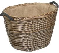 Red Hamper W040 Wicker Medium Oval Hessian Lined Log Basket