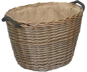Red Hamper W040 Wicker Medium Oval Hessian Lined Log Basket