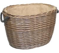 Red Hamper W041 Wicker Large Oval Hessian Lined Log Basket