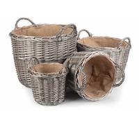 Red Hamper W051-054 Wicker Set Of 4 Antique Wash Finish Lined Log Baskets
