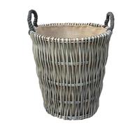 Red Hamper W058 Wicker Tall Grey Round Hessian Lined Log Basket