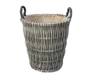 Red Hamper W058 Wicker Tall Grey Round Hessian Lined Log Basket