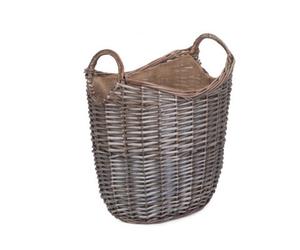 Red Hamper W061 Wicker Small Scoop Neck Antique Wash Hessian Lined Log Basket
