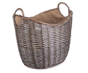 Red Hamper W063 Wicker Large Scoop Neck Antique Wash Hessian Lined Log Basket
