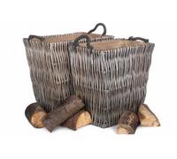 Red Hamper W064-065 Wicker Set Of 2 Rectangular Grey Log Basket