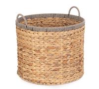 Red Hamper Water Hyacinth Round Water Hyacinth Basket With Grey Rope Border in Brown | Size: Small Red Hamper Brown S