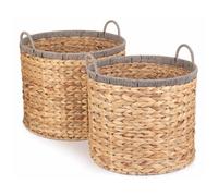 Red Hamper Water Hyacinth Set of 2 Round Water Hyacinth Basket With Grey Rope Border in Brown Red Hamper Brown