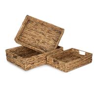 Red Hamper Water Hyacinth Water Hyacinth Shallow Rectangular Storage Basket Set 3 in Brown Red Hamper Brown