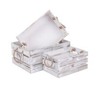 Red Hamper Wb061-063 Wood Set Of 3 Distressed White Rope Handled Wooden Crates