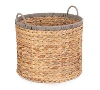 Water Hyacinth Round Water Hyacinth Basket With Grey Rope Border Red Hamper Brown L