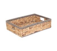 Red Hamper Wh022/3 Large Shallow Rectangular Water Hyacinth With Grey Rope Border Storage Basket