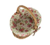 Red Hamper White Cotton Lined Country Oval Wicker Shopping Basket - Small
