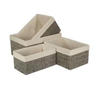 Red Hamper White Cotton Paper Rope Storage Basket with White Cotton Lining - Set of 4