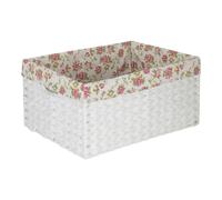 Red Hamper White Paper Rope Rectangular Storage Basket with Garden Rose Cotton Lining - Medium