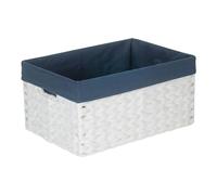 Red Hamper White Paper Rope Rectangular Storage Basket with Navy Blue Cotton Lining - Small