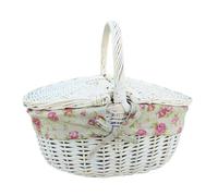 Red Hamper Whitewash Finish Oval Wicker Shopping Basket - Garden Rose