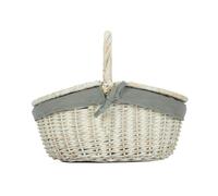 Red Hamper Whitewash Finish Oval Wicker Shopping Basket - Grey