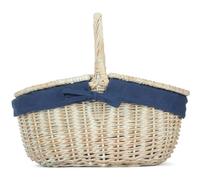 Red Hamper Whitewash Finish Oval Wicker Shopping Basket - Navy Blue