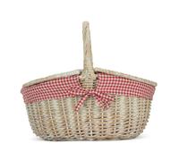 Red Hamper Whitewash Finish Oval Wicker Shopping Basket - Red Checked