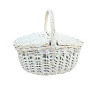 Red Hamper Whitewash Finish Oval Wicker Shopping Basket - White