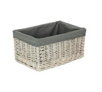 Red Hamper Whitewash Grey Lined Open Wicker Storage Basket - Large