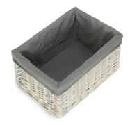 Red Hamper Whitewash Grey Lined Open Wicker Storage Basket - Medium