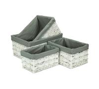 Red Hamper Whitewash Grey Lined Scandi Storage Basket - Set of 4