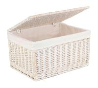 Red Hamper Whitewash Steamed Cotton White Lined Wicker Storage Basket - Large
