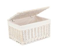 Red Hamper Whitewash Steamed Cotton White Lined Wicker Storage Basket - Medium