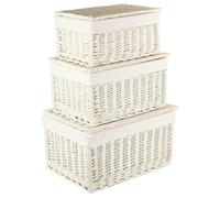 Red Hamper Whitewash Steamed Cotton White Lined Wicker Storage Basket - Set of 3