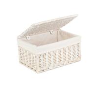 Red Hamper Whitewash Steamed Cotton White Lined Wicker Storage Basket - Small