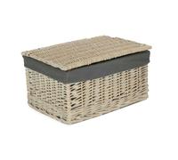 Red Hamper Whitewash Steamed Grey Cotton Lined Wicker Storage Basket - Small