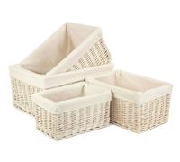 Red Hamper Whitewash White Lined Wicker Storage Basket - Set of 4