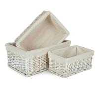 Red Hamper Whitewash Wicker Storage Basket with Lining - Set of 3