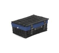 Wicker 35cm Empty Black Willow Picnic Basket with Cotton Lining Red Hamper Blue One Size