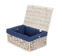 Wicker 35cm Empty Whitewash Picnic Basket with Back Lining Red Hamper Blue One Size