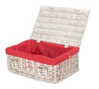 Red Hamper Wicker 35cm Empty Whitewash Picnic Basket with Back Lining in Red Red Hamper Red