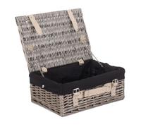 Red Hamper Wicker 36cm Antique Wash Picnic Basket with Cotton Lining in Black Red Hamper Black